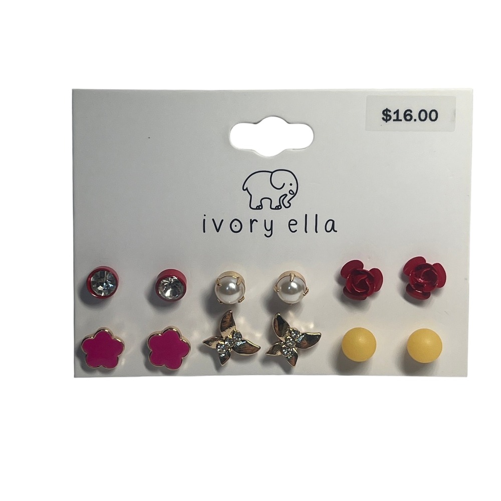 Ivory Ella Summer Stud Earring Set Butterfly Rose Pearl Cottagecore Coquette